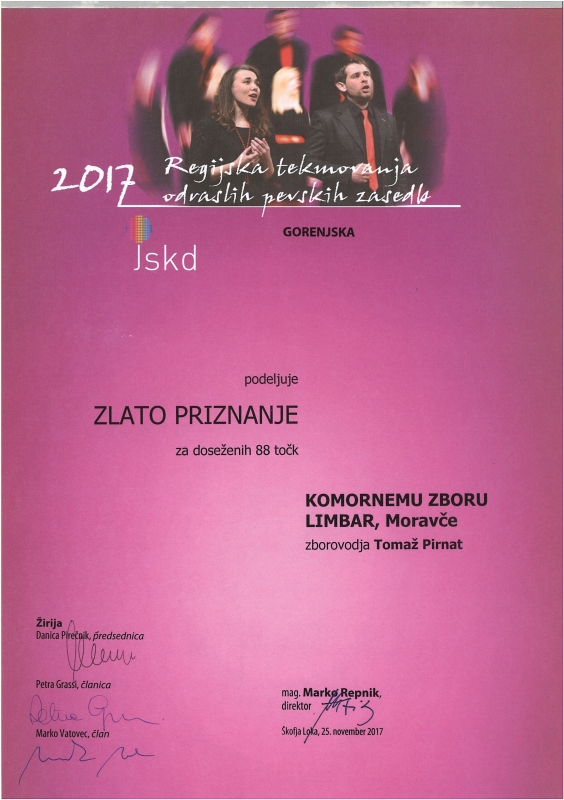 Limbar zlato priznanje regijsko 2017